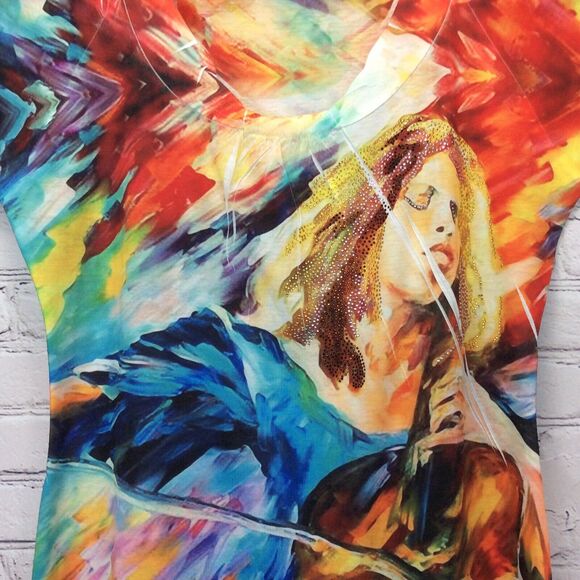 Cartise Shirt/Top Women’s Sz L Wearable Art Music Multicolor Boho Festive Beaded - Picture 3 of 8